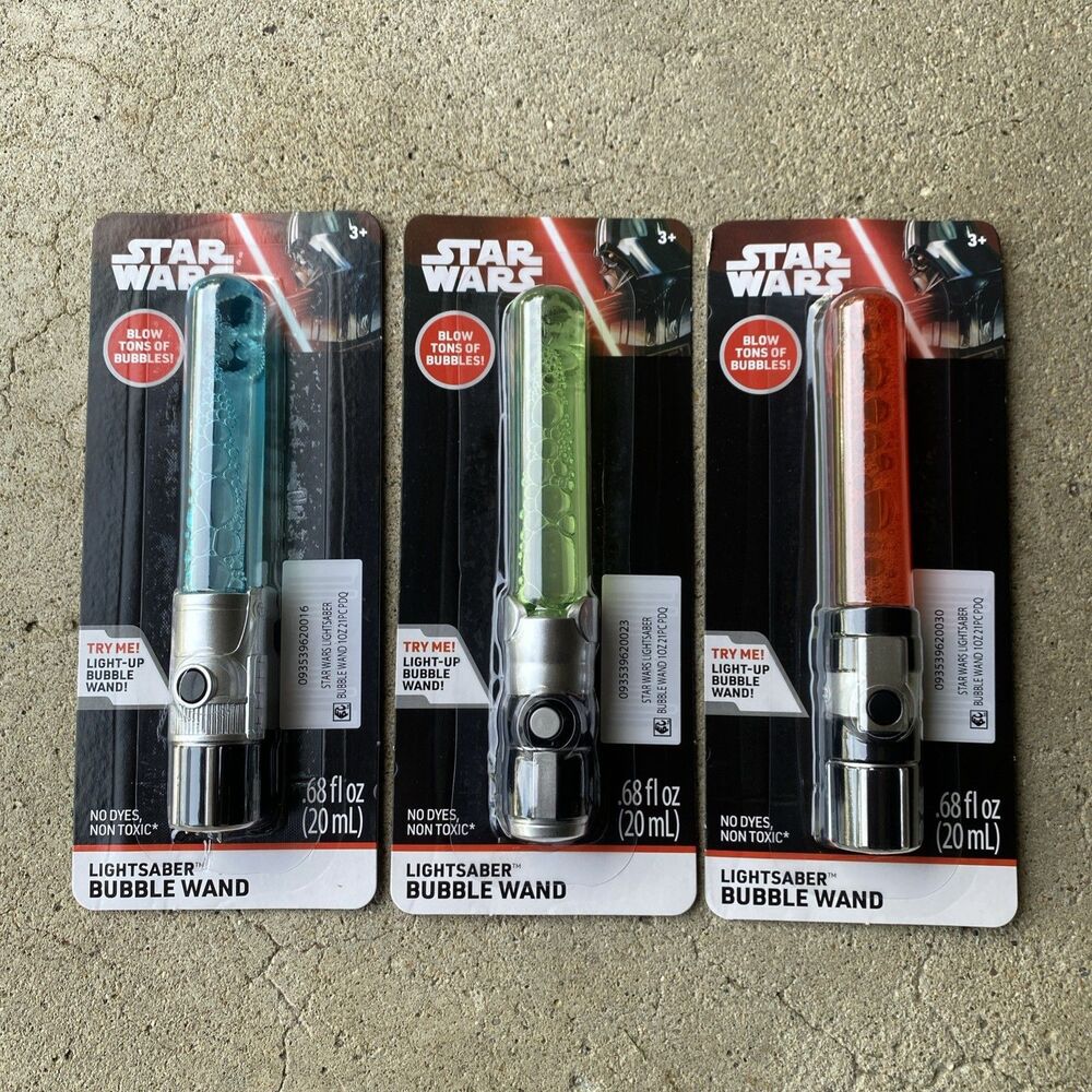 Star Wars All 3 Mini Lightsaber Light-Up Bubble Wand 5.8" Red Blue & Green 2025